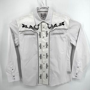 Ace Of Diamond Shirt Mens XL White Western Pearl Snap Cowboy Long Sleeve Rodeo